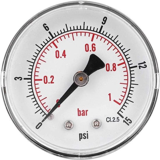Manometro 50mm - Drukmeter per aria/acqua/olio/gas - 1/4 BSPT - 0-15 psi/0-1 bar - Manometro assiale