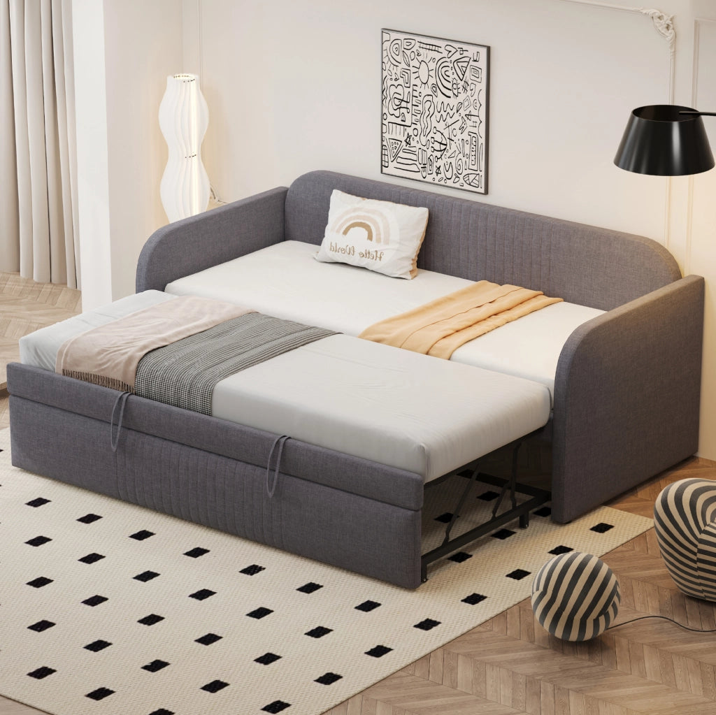 Divano letto 90x190 cm trasformabile in 180x190 cm in lino grigio