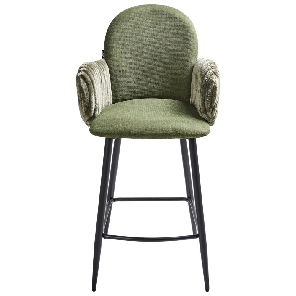 Set di 2 sedie da pranzo in tessuto verde stile retrò seduta rotonda