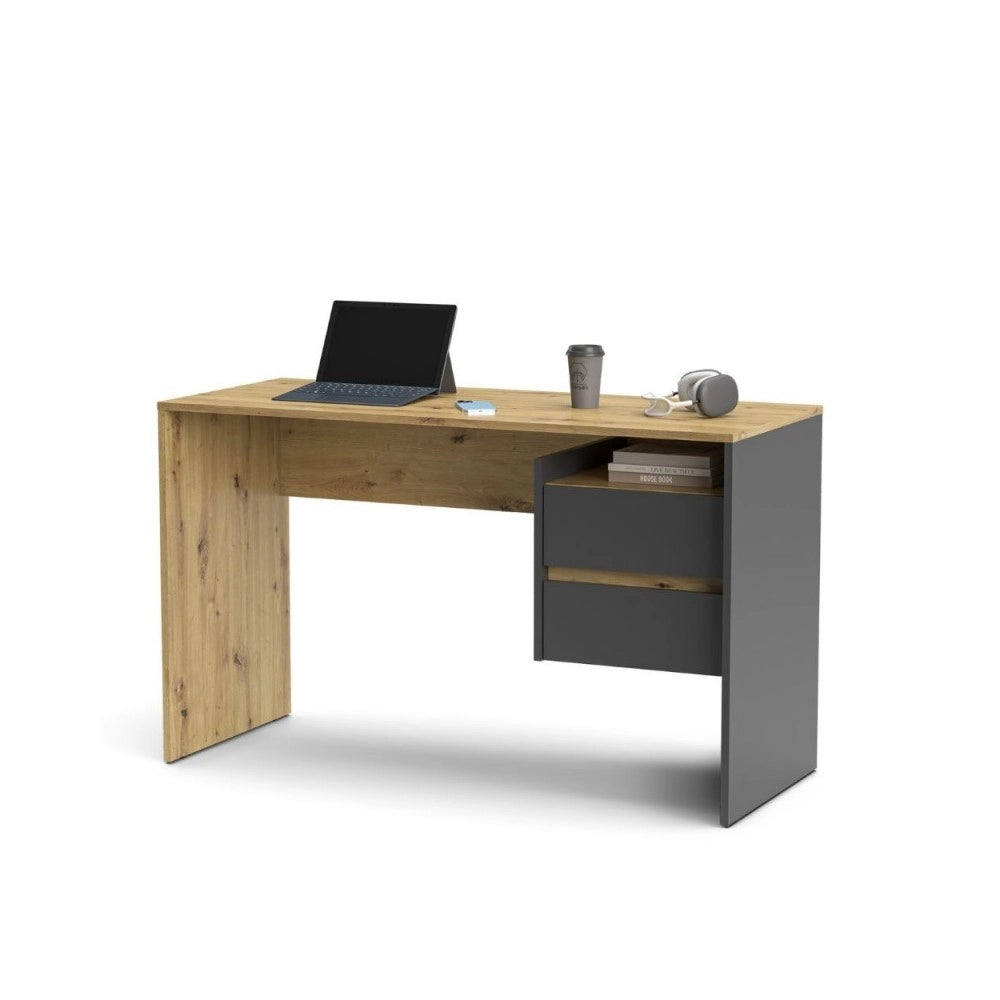 Scrivania con 2 cassetti Paco3 125x51,6x75,5H colore rovere e antracite