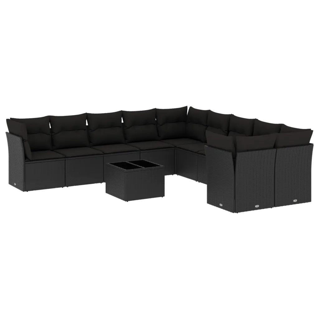 Set Divani da Giardino 11 pz con Cuscini in Polyrattan Nero