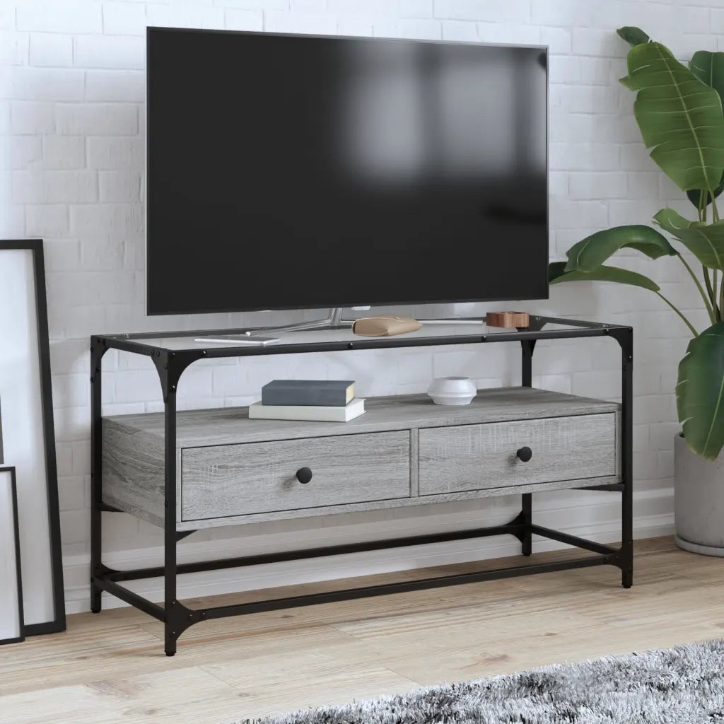 Mobile TV | Armadietto TV | Mobile Porta TV Piano Vetro Grigio Sonoma 98x35x51 Legno Multistrato