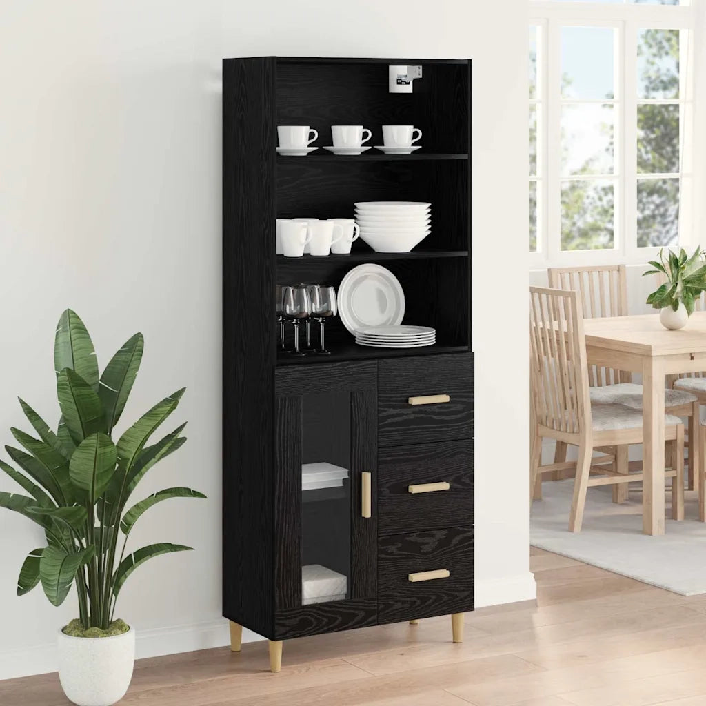 Credenza Rovere Nero 69,5 x 32,5 x 180 cm Legno multistrato