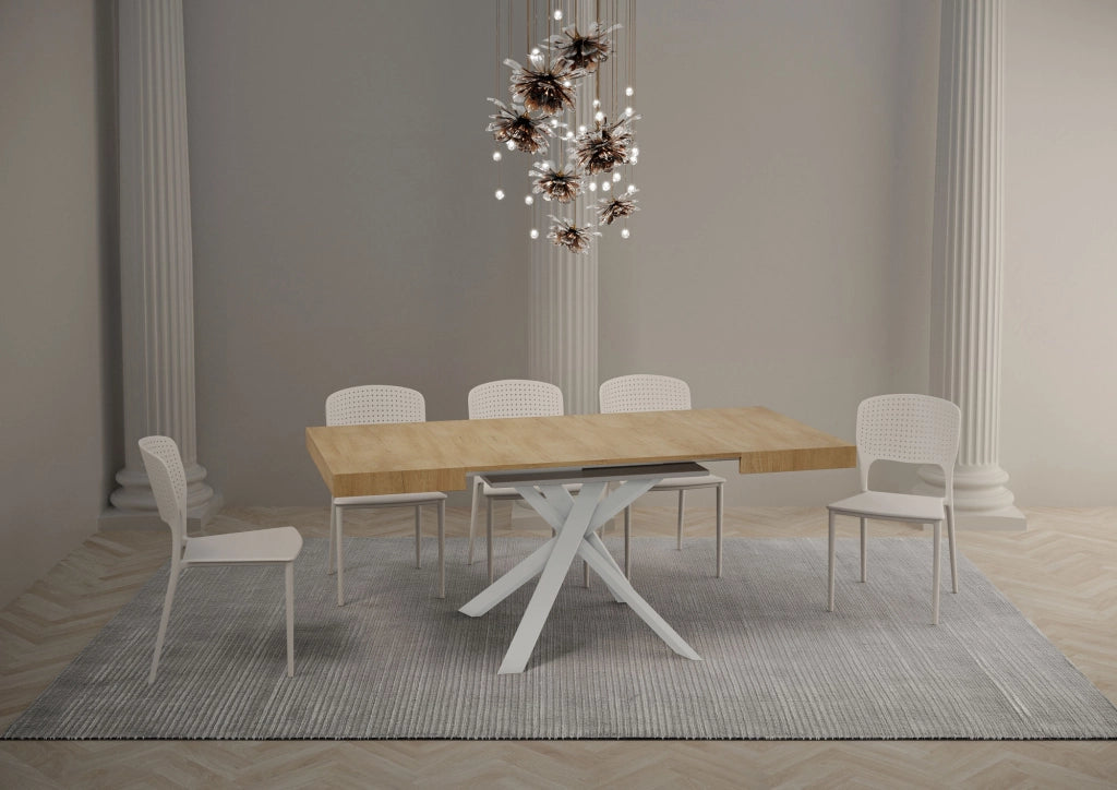 Tavolo allungabile 90x90/194 cm Clerko Quercia Natura gambe Bianche