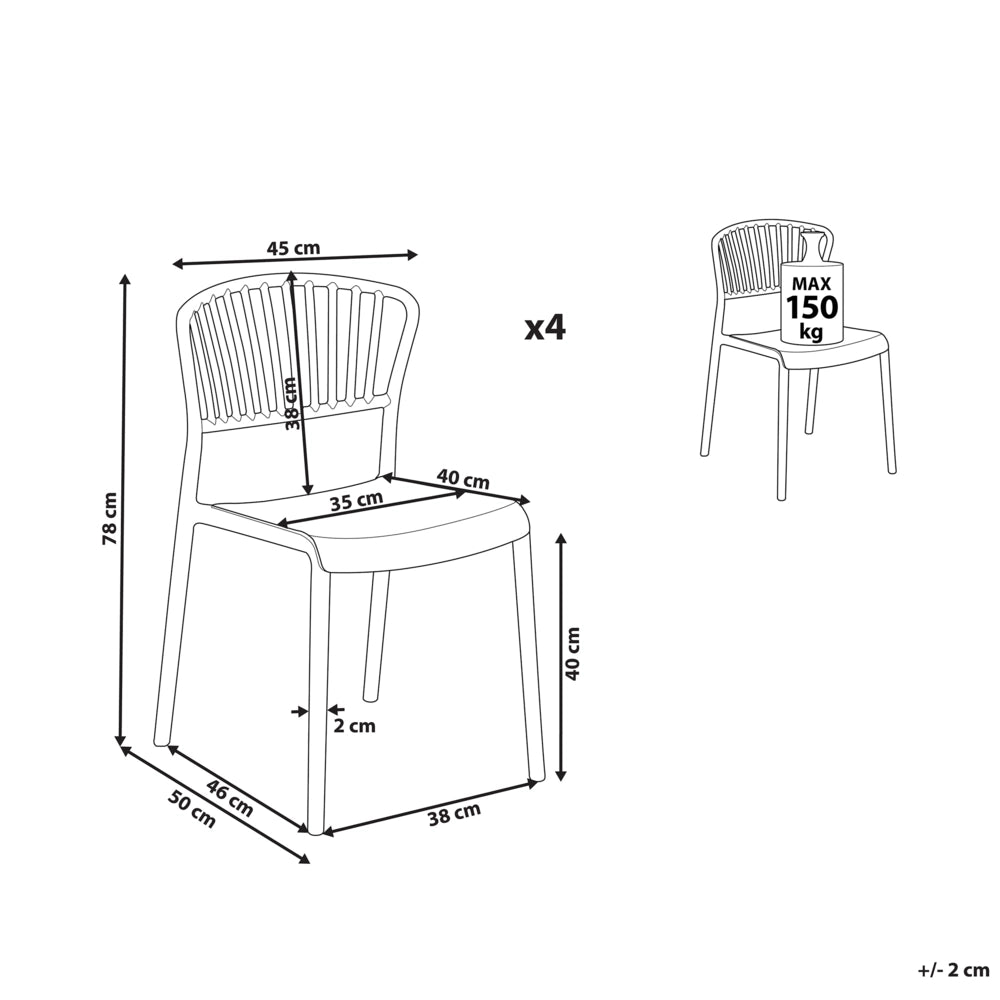 Set di 4 sedie da pranzo in plastica rosa per interni ed esterni da giardino impilabili in stile minimalista