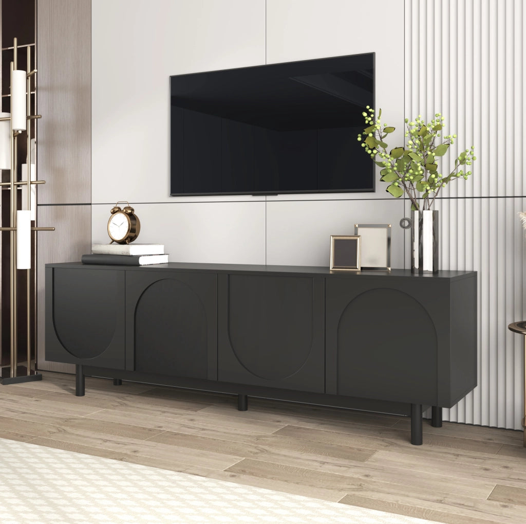 Mobile TV nero con 4 ante push-to-open e ripiani regolabili, 175x38x56 cm