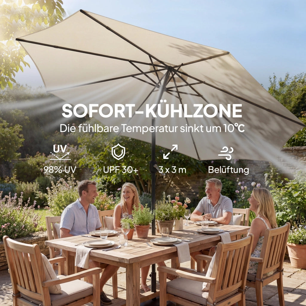 Ombrellone da balcone pieghevole con manovella e base ¨C zephmum ¨C crema ?300 cm