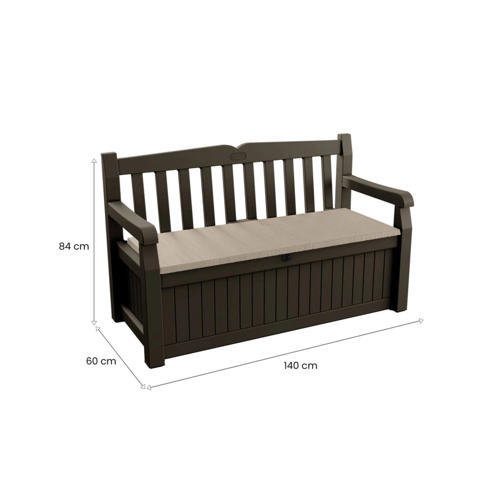 Cassapanca outdoor Chestermere, Baule da giardino, Contenitore da esterno, Panchina contenitore da esterno, 140x60 h84 cm, Marrone e Beige