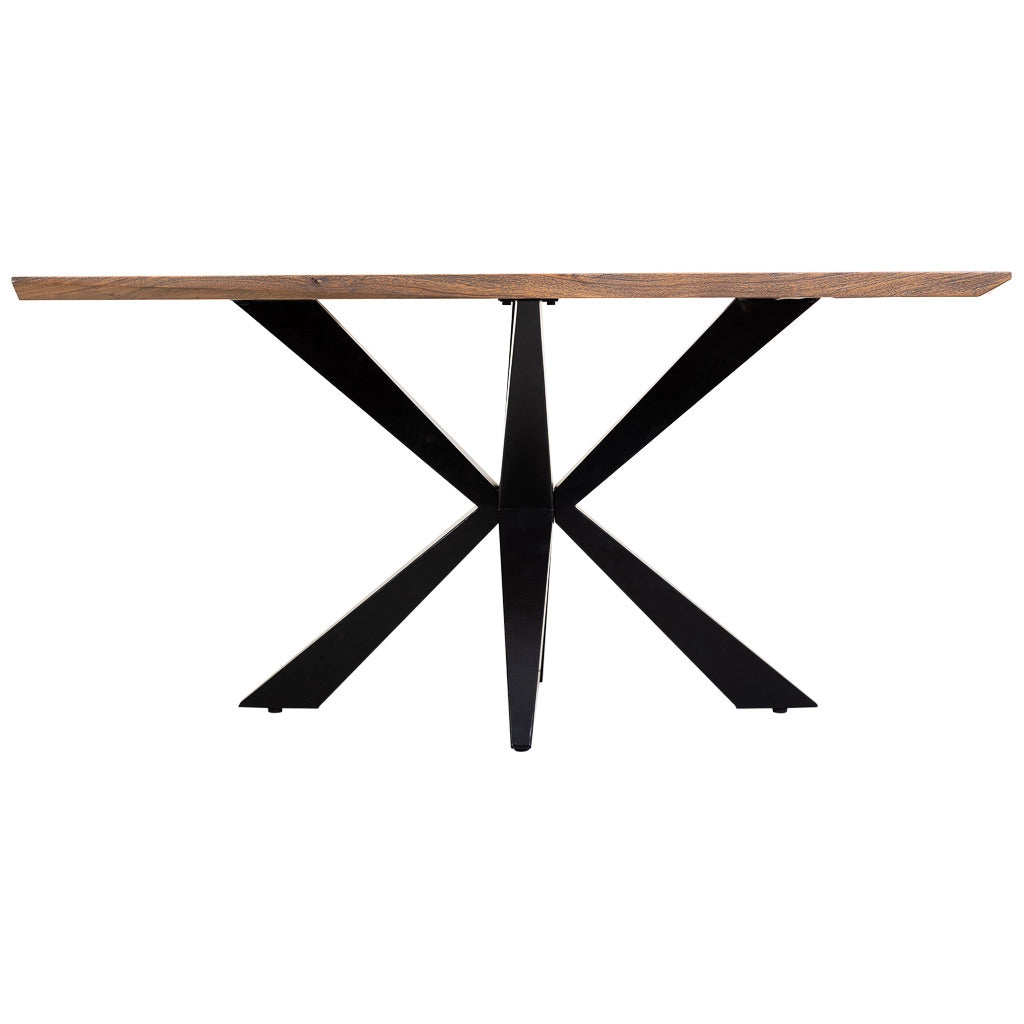 Tavolo da pranzo bordo conico in legno di acacia con finitura ruggine 160x90x76
