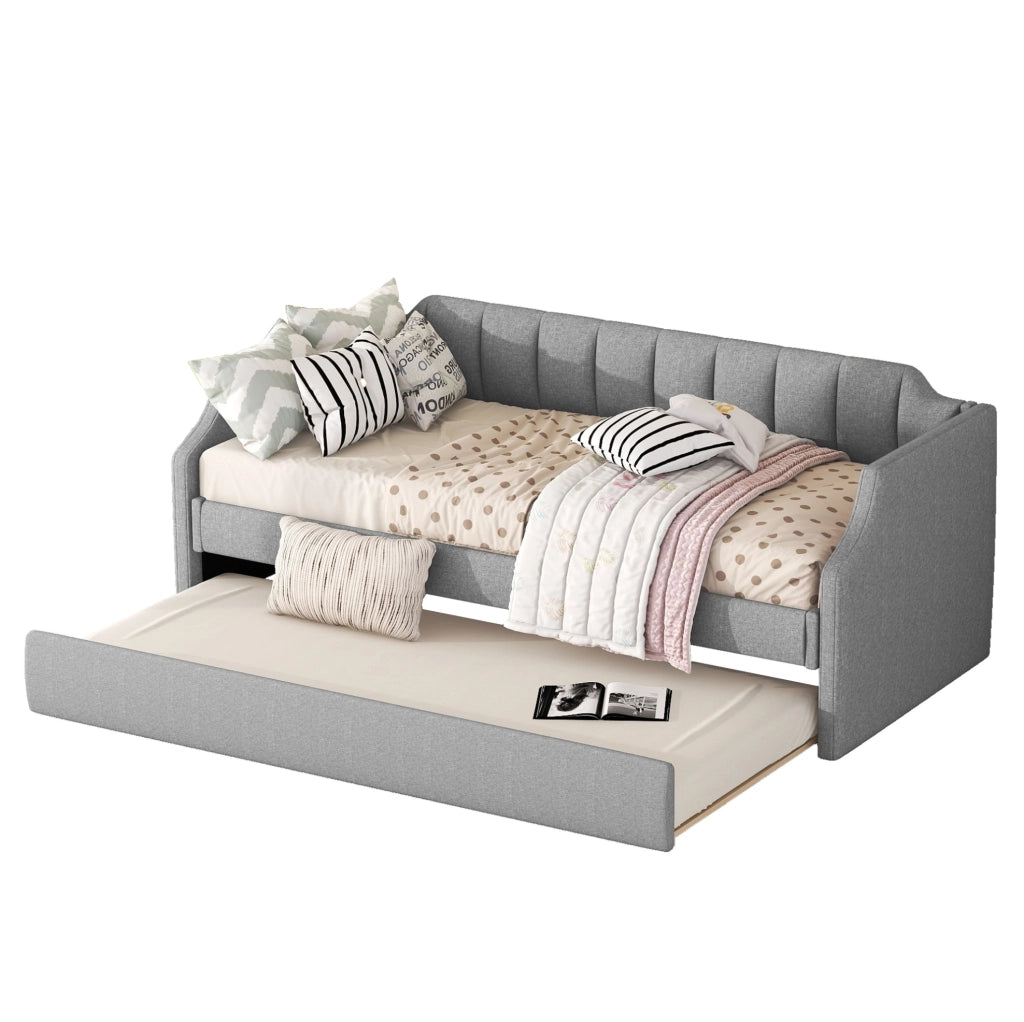Letto imbottito estraibile grigio 90 x 200 cm con letto ospiti
