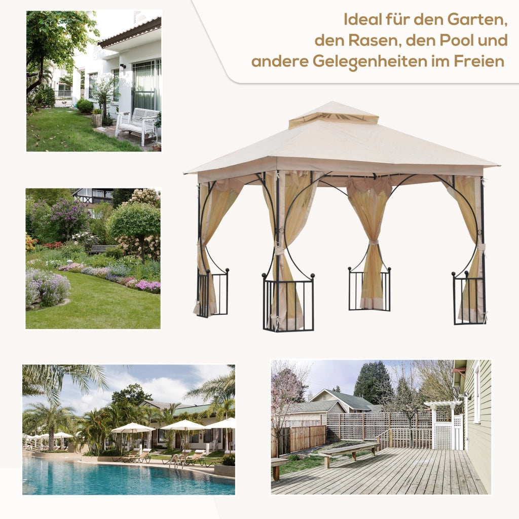 Gazebo da giardino ¨C zephmum ¨C beige e nero 295x295x275 cm