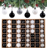 Set di 54 mini palline natalizie in nero, bianco e argento, decorazione per albero di Natale con hanger, 3 cm - decorazione natalizia con palline natalizie piccole per albero di Natale