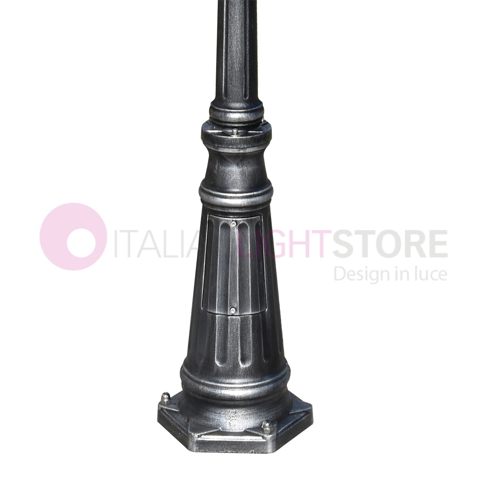 ENEA Lampione a 3 luci h.212 in Alluminio per Esterno Vialetto Giardino NERO-ARGENTO