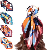 Set di 4 sciarpe in seta per donna 90 x 90 cm - Foulard bandana accessori capelli - Sciarpa quadrata estiva - Foulard stile satinato - Arancione