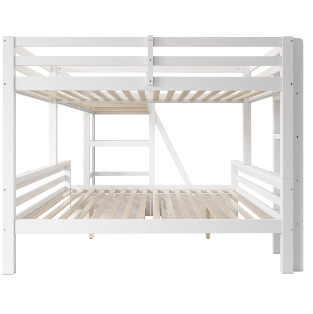 Letto a castello per bambini per 3 persone 140x200 cm e 2x90x200 cm in legno massiccio bianco e rovere