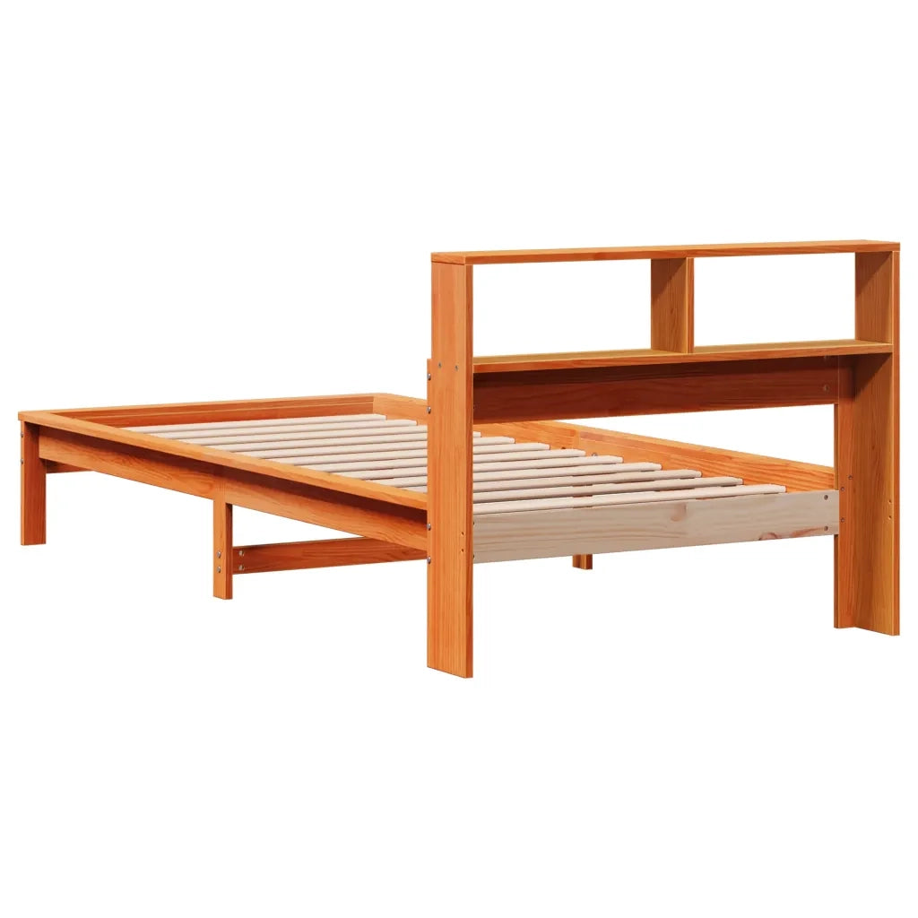Letto Libreria senza Materasso Marrone Cera 90x190 cm in Pino 855734