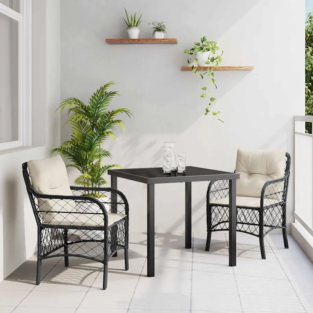 Set da Pranzo per Giardino con cuscino 3 pcs Nero polyrattan 3380197