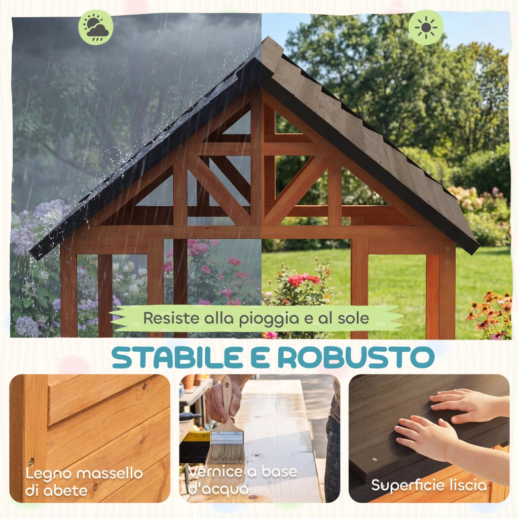 Casetta in Legno , Gioco Interno/Esterno per Bambini 3-8 Anni con Tavolo e Panche, Marrone