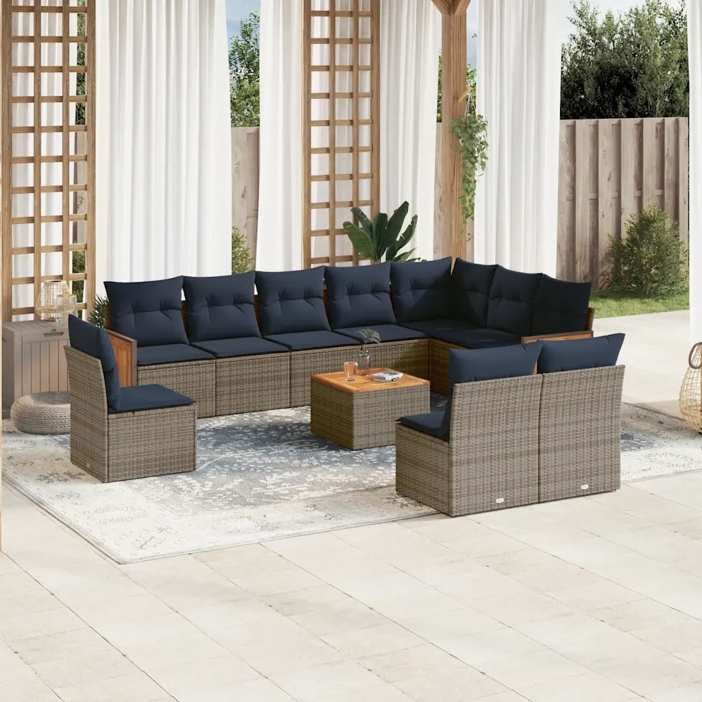 Set Divani da Giardino 11 pz con Cuscini Grigio in Polyrattan 3227762