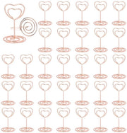 30 pezzi di cartellini di benvenuto rosé dorati, supporto per foto, supporto per menu, supporto per cartelle con clip, supporto per memoria, cartellino di benvenuto, per matrimoni, banchetti, feste (a forma di cuore)