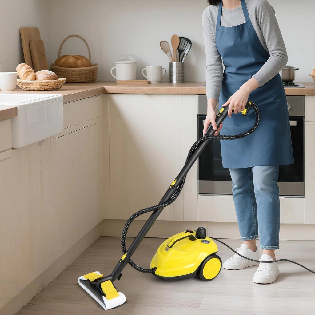 Potente Pulitore a Vapore 2000W, 14 Accessori, Pressione Massima 5 Bar, Temperatura 160℃, Riscaldamento Rapido 8 Minuti, Serbatoio 1,8L, per Pavimenti, Divani, Cucina, Superficie 108 m² (Giallo)