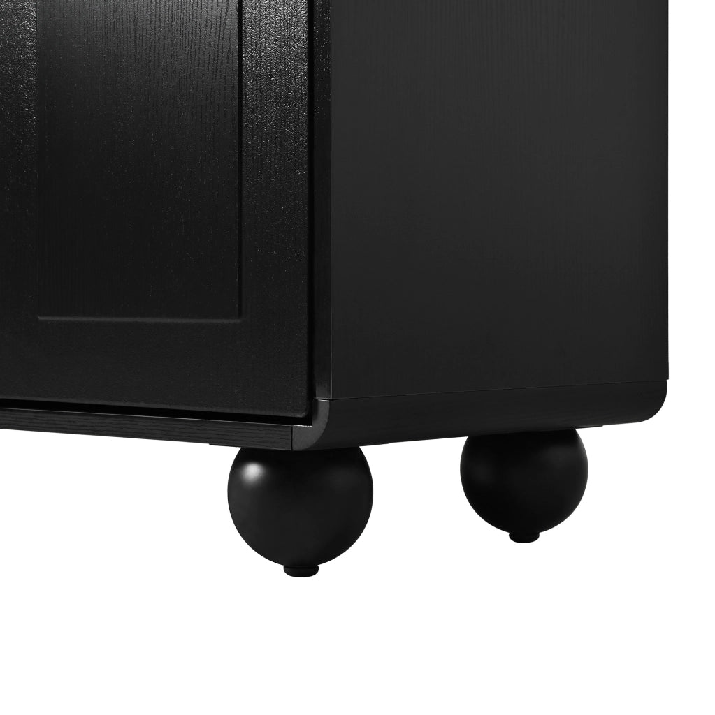 Credenza 140x38x89 cm nera in MDF e pannello truciolare, 2 cassetti e 4 ante