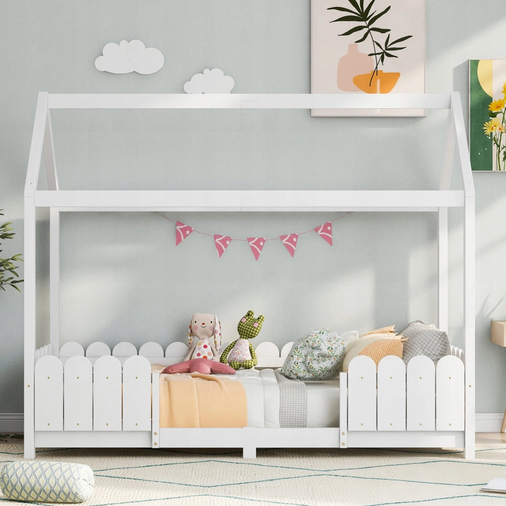 Letto in legno 90x200 - Xylo - Bianco con protezione
