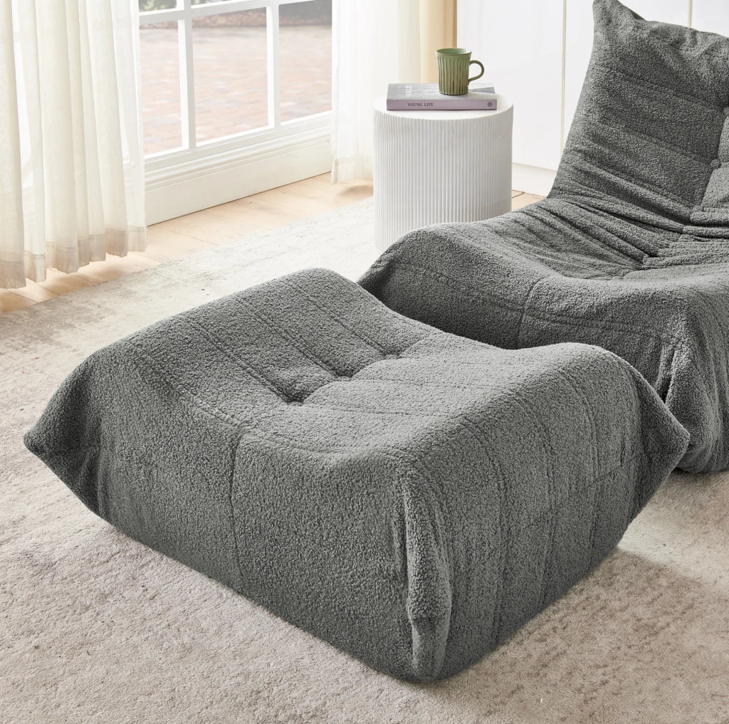 Poltrona relax da pavimento con pouf in teddy grigio