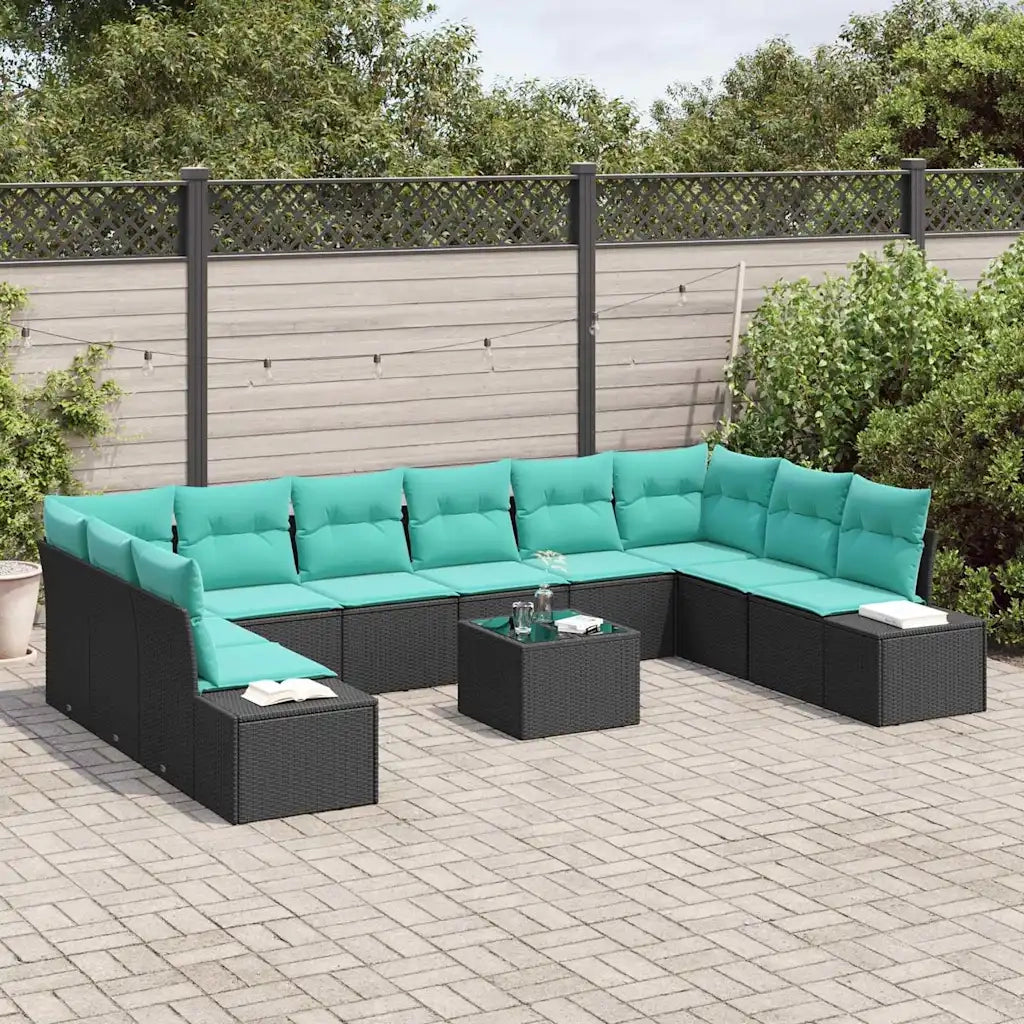 Set Divano da Giardino 11 pz Nero polyrattan 3347256