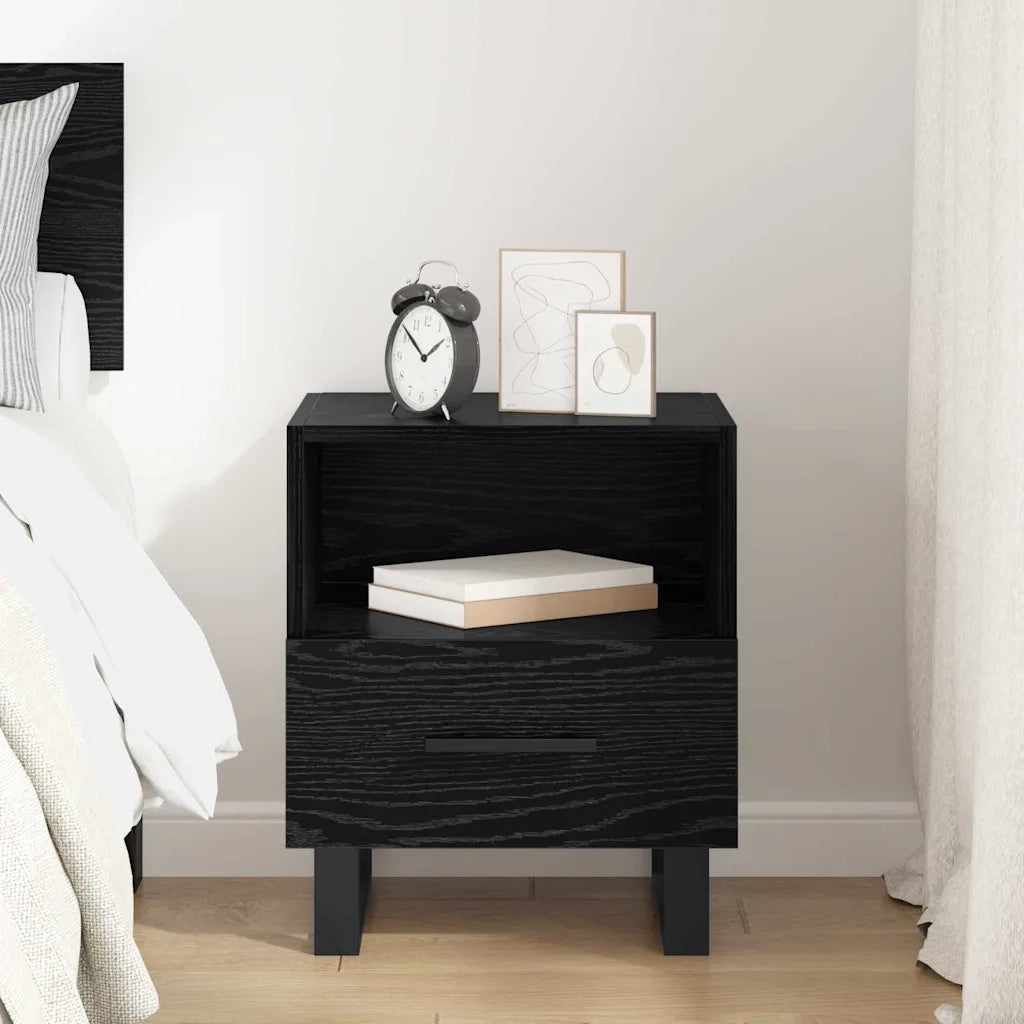 Armadio da Notte con cassetto Rovere Nero 40 x 35 x 47,5 cm 882090
