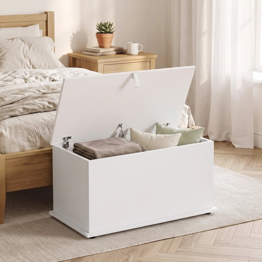 Baule Contenitore 102 L e Panca Multiuso 80x40x45 cm Bianco Legno