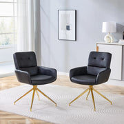 Sedia da pranzo Set di 2 girevole a 360 in PU con gambe in metallo dorato Nero e Oro 85 cm