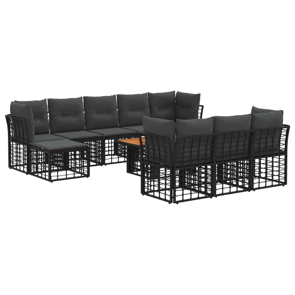 Set Divano da Giardino 11 pz Nero e Grigio scuro polyrattan 3437911