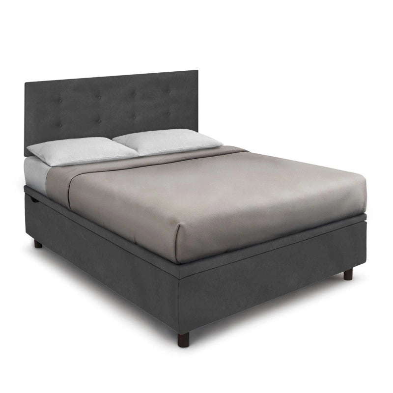 Letto imbottito Matrimoniale 160x200 cm Button - Contenitore,Microfibra,Grigio