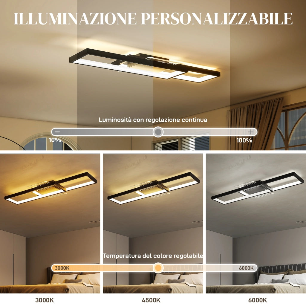 Lampada LED a Soffitto 70x30 cm Dimmerabile 3000-6000K con Telecomando e Interruttore Nero