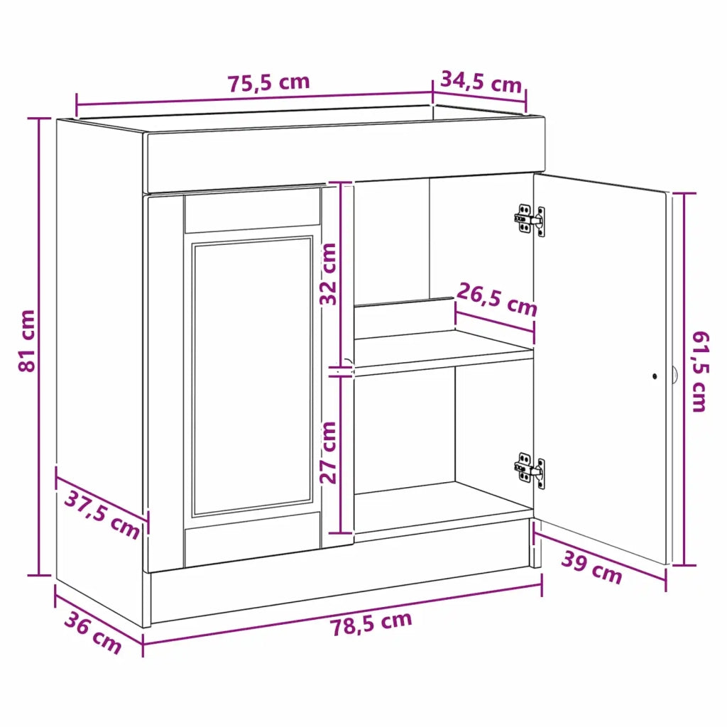 Mobiletto da bagno sotto il lavello Nero 78,5 x 37,5 x 81 cm 890075
