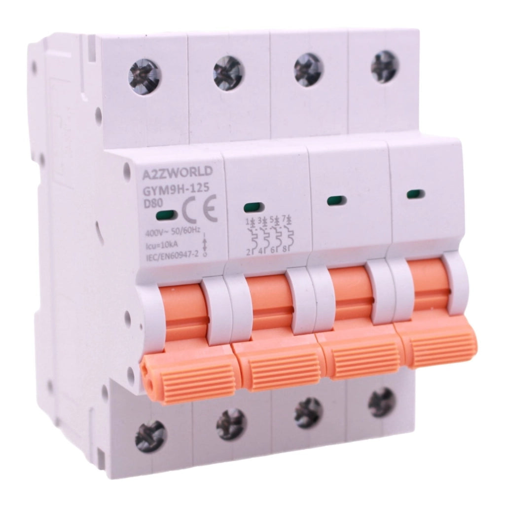 MCB Interruttore Magnetotermico Trifase 380V Curva D 4P 4M 10000A AC 400V IP20 GYM9H-125, Disponibili 80A 100A 125A (C80A)