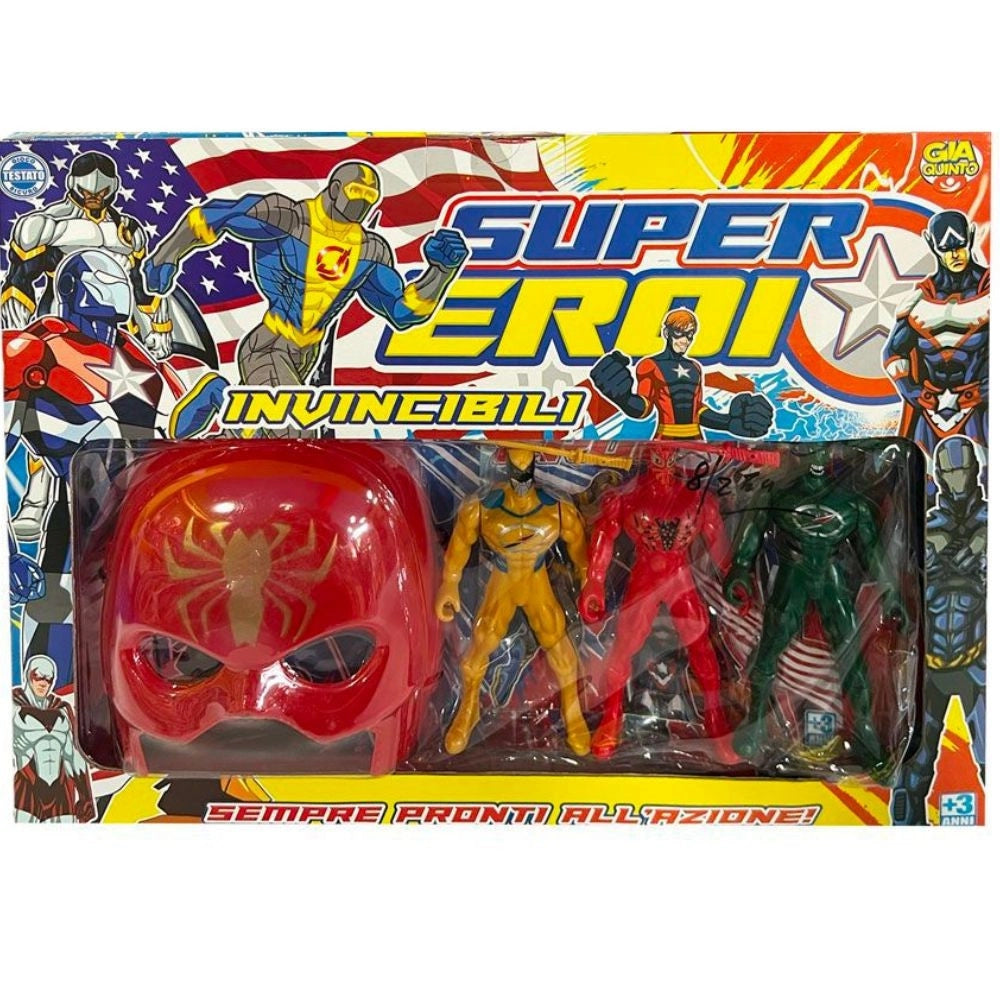 Trade Shop - Super Eroi Invincibili Più Maschera Serie Di Personaggi Giocattolo Bambini 3+ -