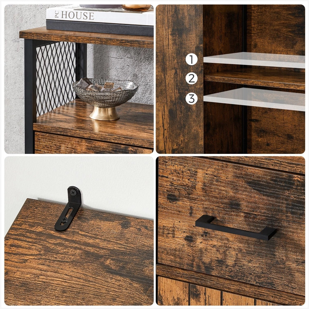 Mobile contenitore/credenza 60 x 30 x 108 cm con cassetto e ripiano regolabile mobiletto da bagno struttura in acciaio per soggiorno/cucina stile industriale marrone rustico e nero 12_0006442