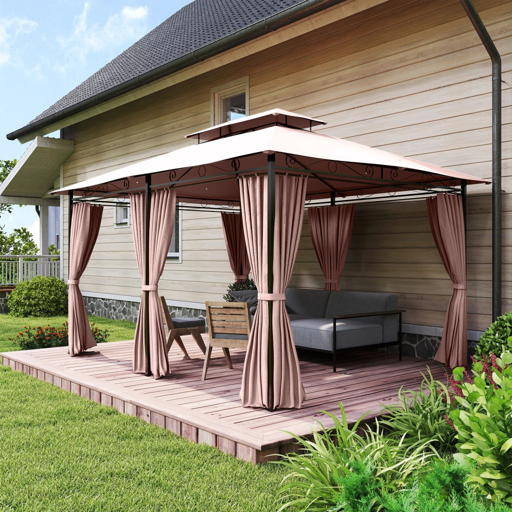 Gazebo da Giardino 4x3m ¨C Zephmum ¨C Acciaio, Poliestere, Color Cachi