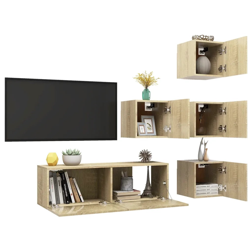 Set di Mobili Porta TV 5 pz Rovere Sonoma in Legno Multistrato 3079037