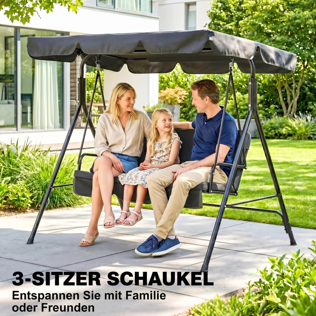 Divano a dondolo 3 posti Hollywood ¨C zephmum ¨C Nero, Polyrattan, 172x110x153 cm