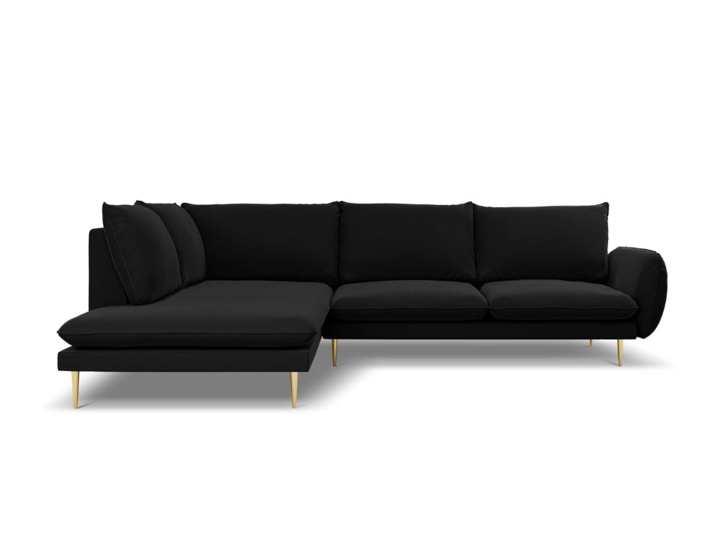 Cosmopolitan Design - Divano angolare sinistro "Vienna" 6 posti in velluto nero 
