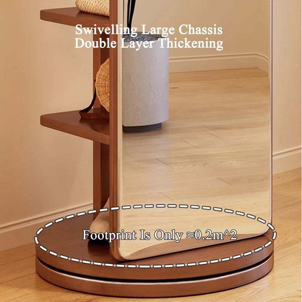 Specchio a Figura Intera in Legno Girevole a 360° con attaccapanni Specchi da Pavimento e attaccapanni Specchio Girevole a Figura Intera per Soggiorno Camera da Letto Appendiabiti Un Support