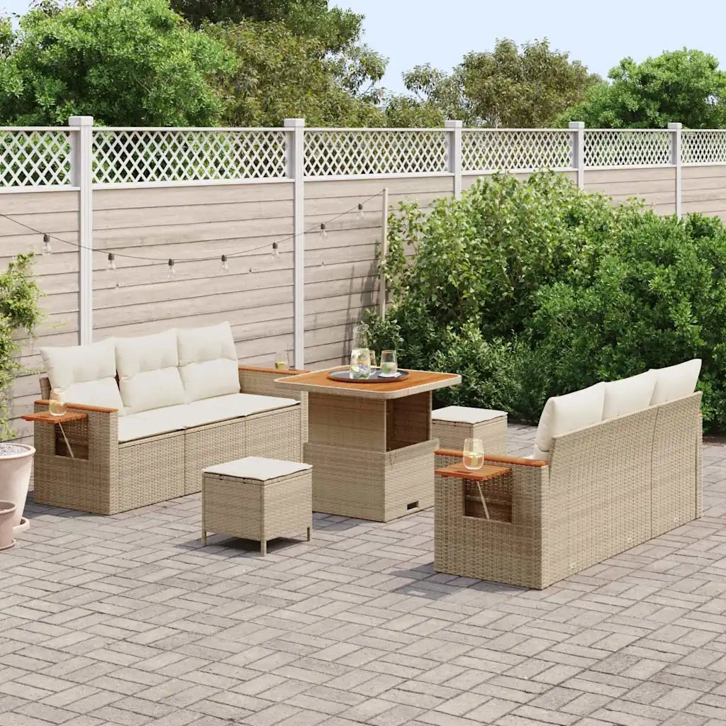 Set Divano da Giardino 9 pcs Beige polyrattan