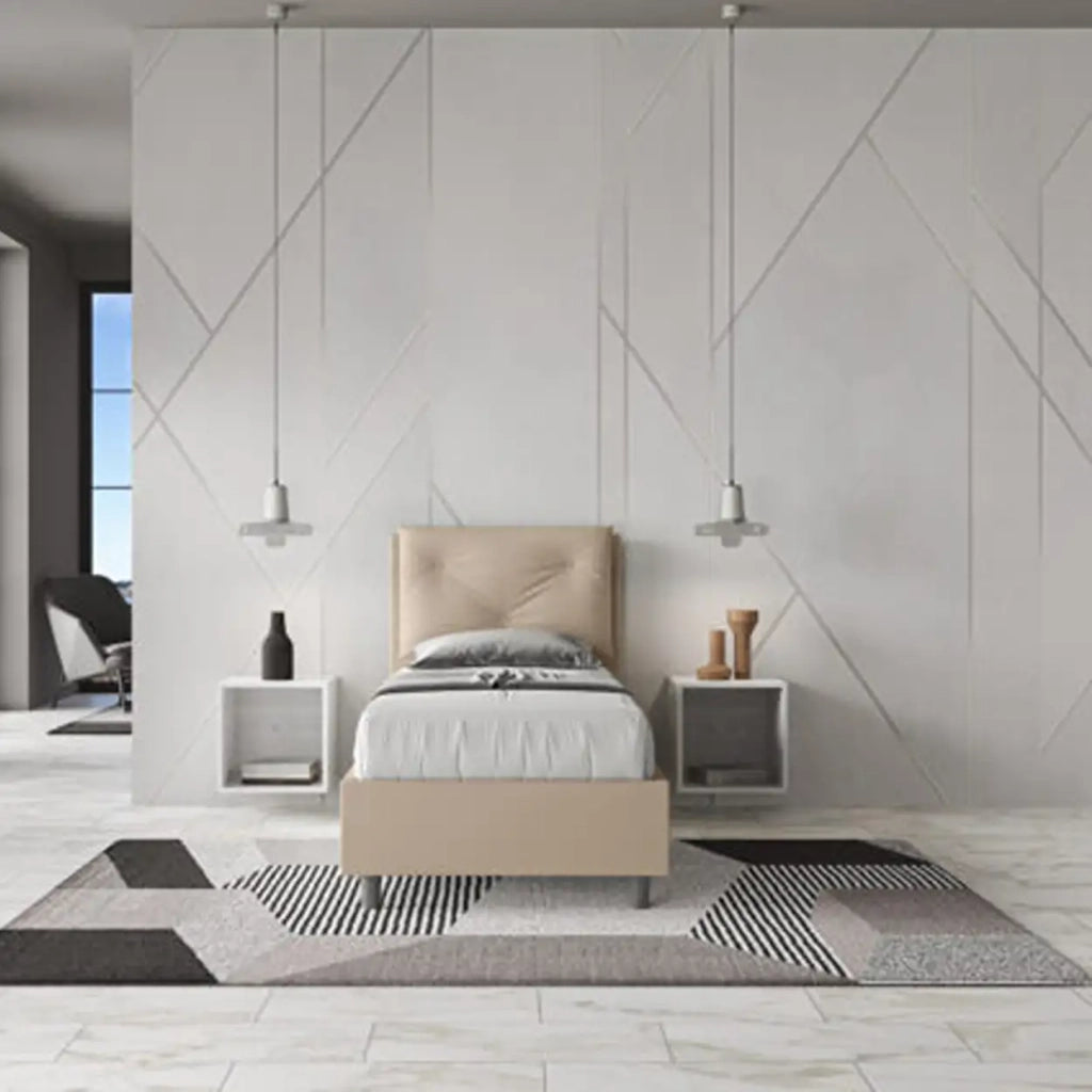 Letto singolo contenitore imbottito 80x210 similpelle tortora Appia