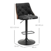 Set 2 Sgabelli da Bar Girevoli ad Altezza Regolabile per Cucina e Soggiorno, 47.5x50x93.5-116 cm, Nero e Noce