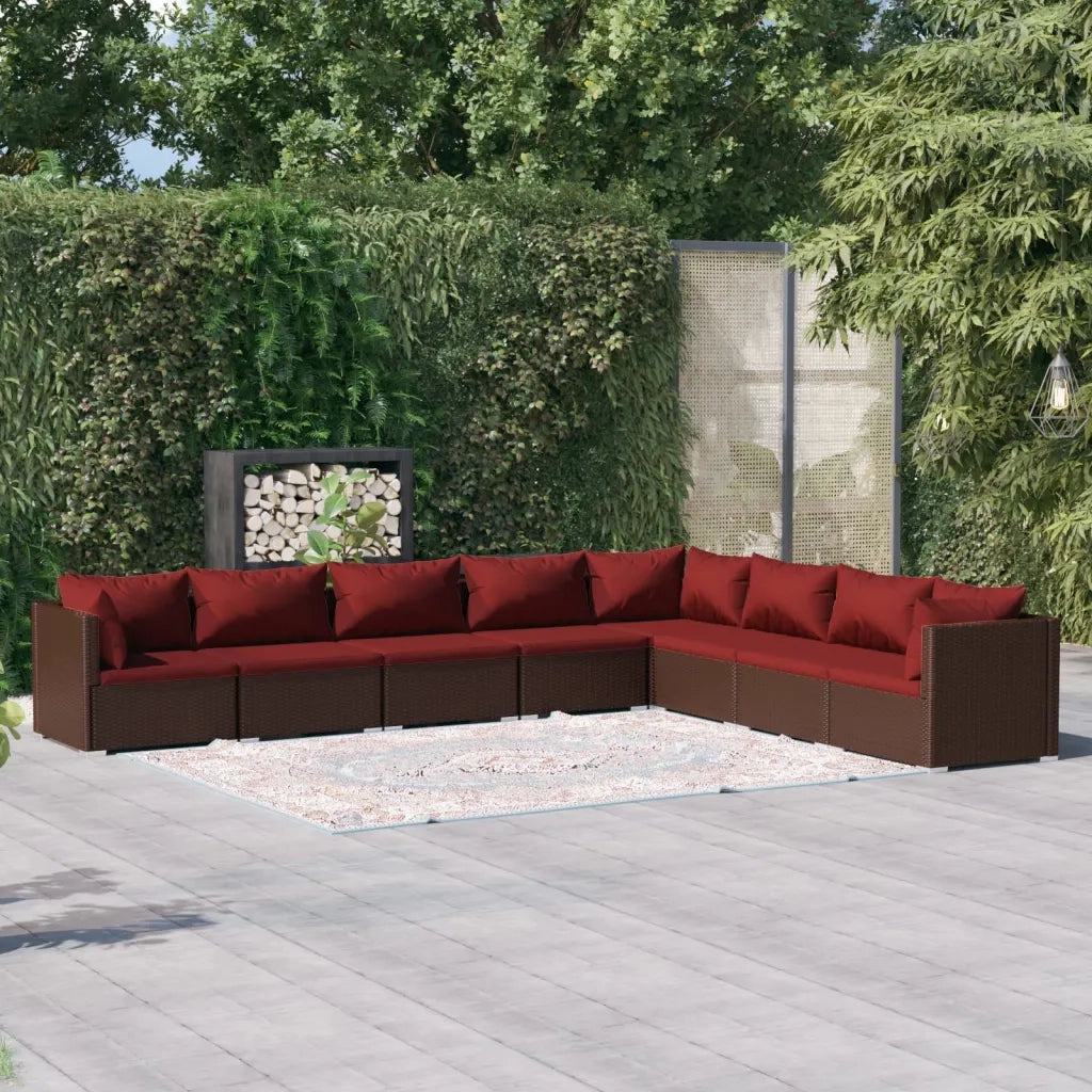 Set Divani da Giardino 8 pz con Cuscini in Polyrattan Marrone 3101771