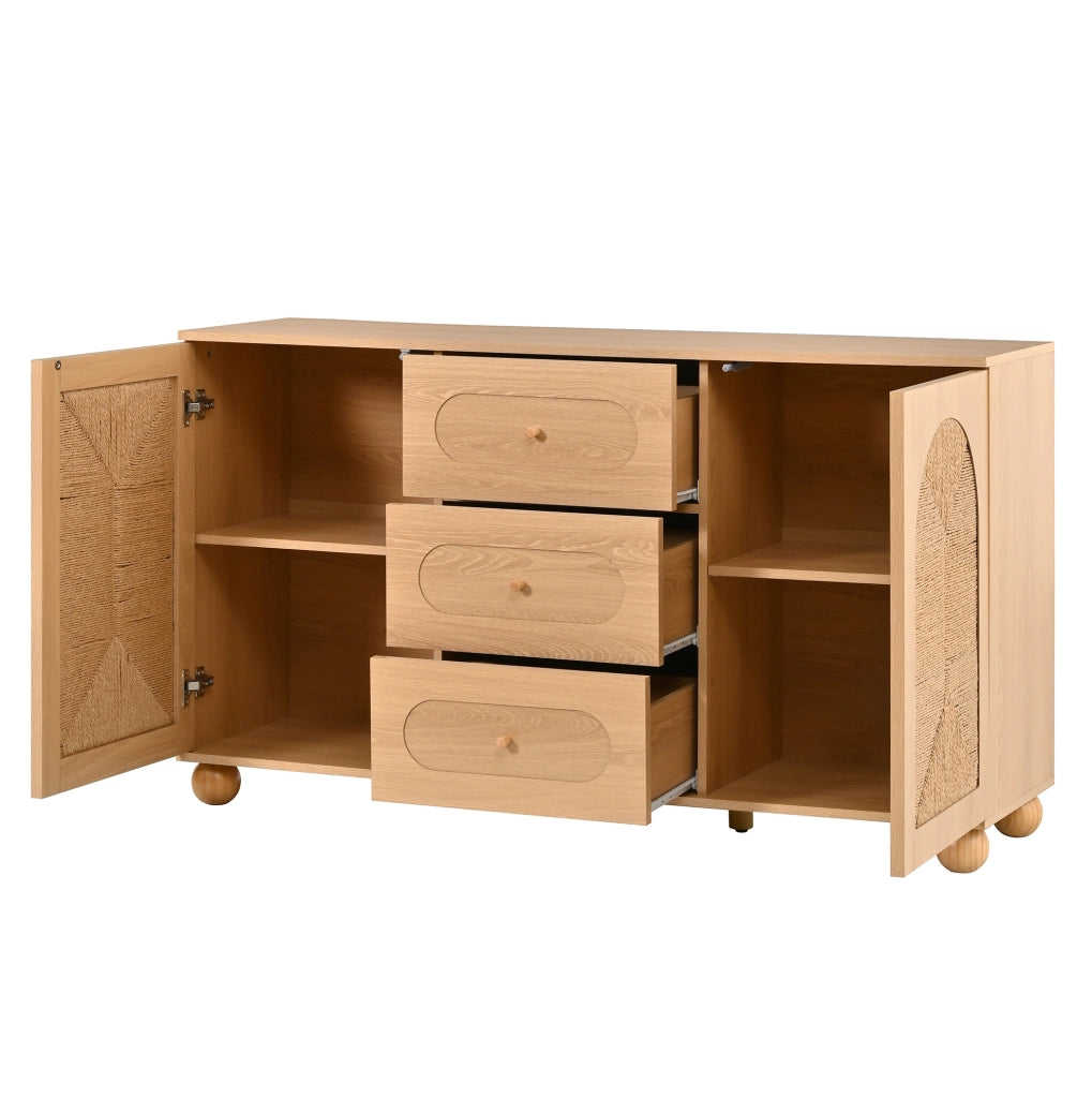 Sideboard naturale 140x40x80 cm con 2 ante e 3 cassetti