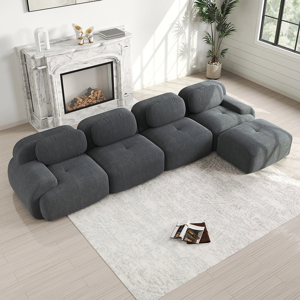 Divano angolare 4 posti - Xylo - Con chaise longue, braccioli XL, 32D, modulabile, grigio